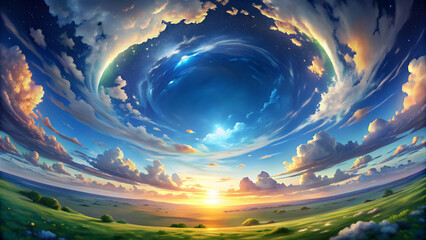 Anime style HDR sky map with a 360 degree view for virtual environments , anime, HDR, sky map, 360 degree