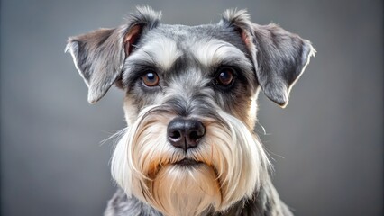 This adorable parti schnauzer's face is a study in contrasts, with white eyebrows framing a warm, salt-and-pepper