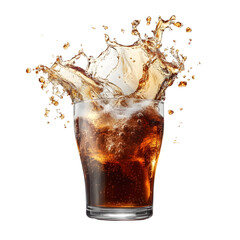 Explosive Liquid Splash of Refreshing Carbonated Beverage in Transparent Glass on Isolated Background