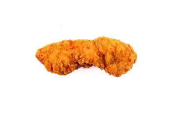 Chicken tenders. Fried chicken breast strips on white background. Isolated chicken crisps