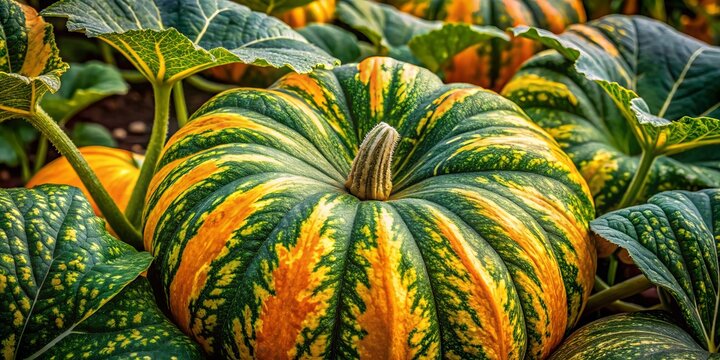 * Vibrant colors crept across the pumpkin plant's leaves, a stunning gradient of orange, yellow, green, and cream