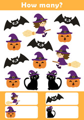 Counting children game cartoon. I spy game for toddlers. Counting educational activity for children and kids. Find and count objects worksheet.