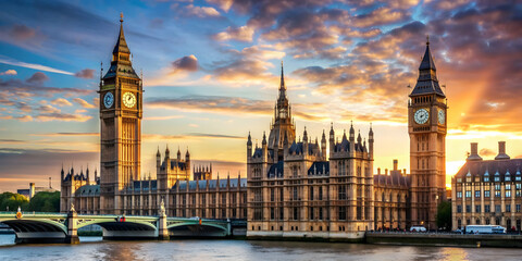 Fototapeta premium Iconic Big Ben clock tower and London cityscape , UK, architecture, landmark, travel, tourism, England, skyline, city, buildings