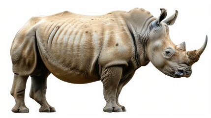Fototapeta premium A rhinoceros with its head turned isolated on a transparent background.