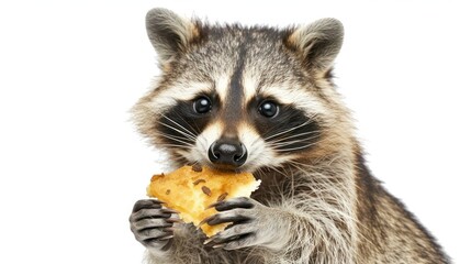 Obraz premium A raccoon holding a piece of food isolated on a transparent background.