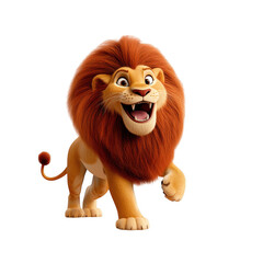 Vibrant Animated Lion in Mid-Stride with Blooming Blue Flower.