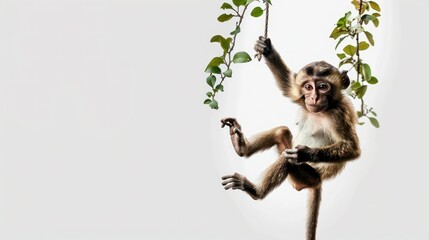 A monkey swinging from a vine isolated on a transparent background.
