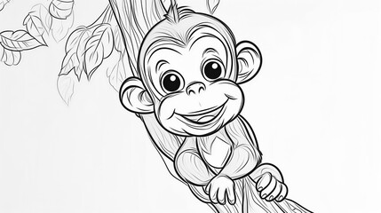 Obraz premium Kids Coloring Page: Playful Monkey in the Jungle