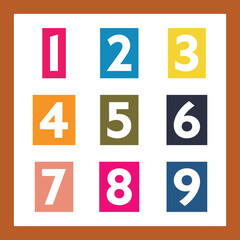 Numbers one to nine, for kids. 
