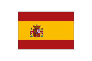 Obraz premium A graphic representation of the national flag of Spain features horizontal stripes of red and yellow with the country's coat of arms in the center. The design emphasizes national pride and identity.