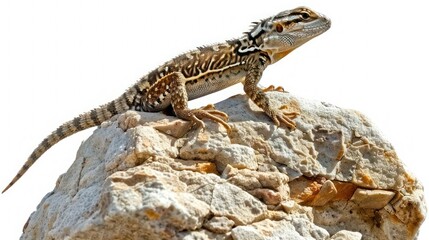 Fototapeta premium A lizard on a rock isolated on a transparent background.
