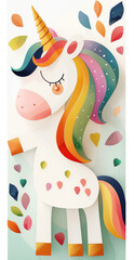 Vibrant 3D Printed Unicorn Coloring Page With Rainbow Colors And Confetti