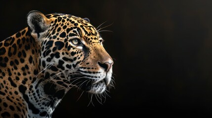 Fototapeta premium A jaguar lurking in the shadows isolated on a transparent background.
