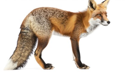 Fototapeta premium A fox with a sleek coat looking back isolated on a transparent background.