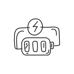 Hand drawn illustration of a power bank charging device with lightning bolt.  Vector icon for electronic, gadget, technology, or battery.