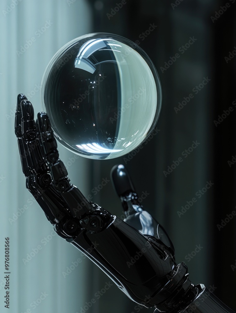 Poster robotic hand holding crystal ball