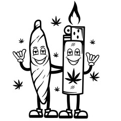 Weed Lighter | Weed & Lighter Mascot | Smoking Joint | Weedlife | Cannabis | Marijuana Addiction | Smoking Blunt | Kush Life | Original Illustration | Vector and Clipart | Cutfile and Stencil
