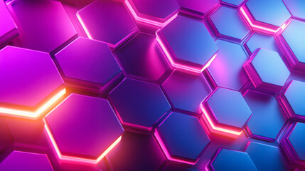 Fototapeta premium Colorful hexagonal patterns in a vibrant, neon-lit design creating an energetic atmosphere in a modern digital space