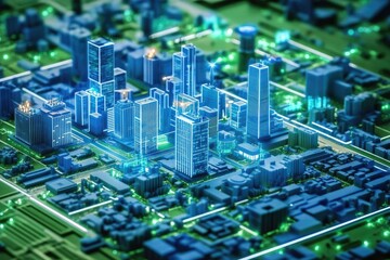 Digital blueprint of a futuristic modern city 