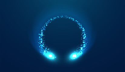 Glittering star dust lights circle. Illustration on blue background. Graphic concept for your design