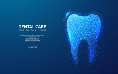Dental care tooth. Digital technologies in dentistry. Polygonal futuristic style. Graphic concept for your design