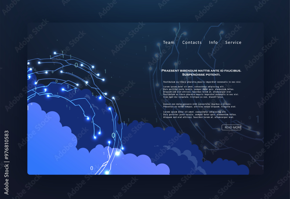 Poster cloud computing technology internet concept. abstract virtual digital stream. storage cloud structur