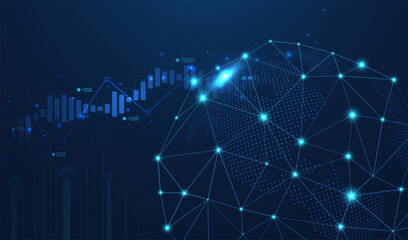 Abstract infographic visualization. Financial chart with uptrend line graphs and candlesticks. Futuristic network or business analytics. Graphic concept for your design.