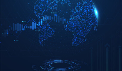 Abstract infographic visualization. Financial chart with uptrend line graphs and candlesticks. Futuristic network or business analytics. Graphic concept for your design.