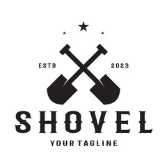 Shovel logo for agriculture, excavation,building, mining foundation. gardening vector set design with leaves