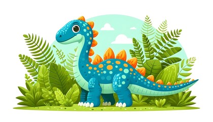 A Cartoon Drawing of a Cute Dinosaur