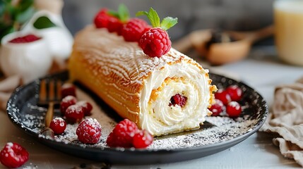 A lovely cake slide swiss roll with a soft cheese inside
