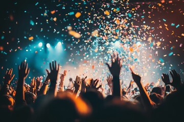 Obraz premium Concert Crowd Celebrating with Confetti