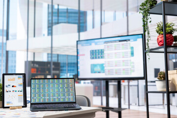 Empty urban office used as insurance agency headquarters to help people with retirement and pension planning. Business assisting clients with investing money for the future.