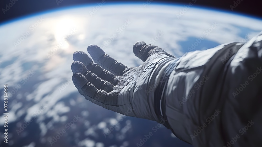 Canvas Prints astronaut hand floating in space: a gloved astronaut hand floating in the vacuum of space, with the 