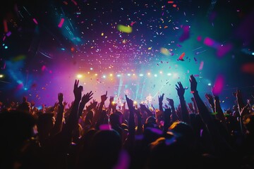 Concert Crowd Cheering Under Confetti