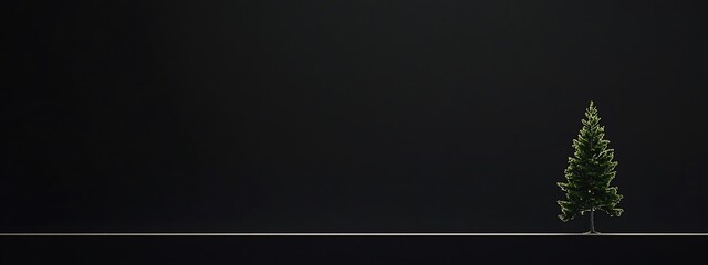 A Single Pine Tree Against a Dark Background