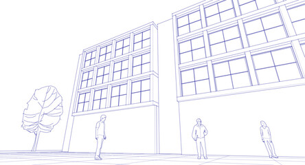 modern city architecture street 3d illustration