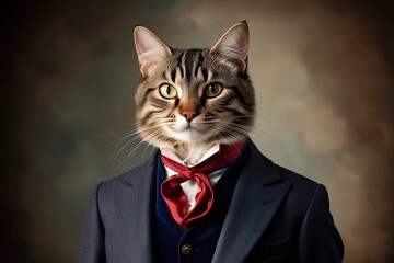 Sophisticated Feline in Tailcoat and Cravat: A Fashionable Cat Portrait