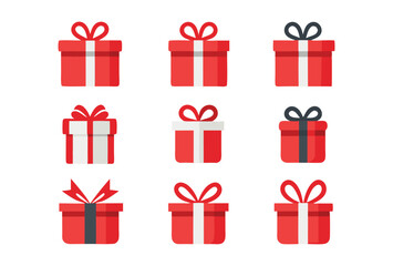 Set of Colorful Gift Boxes with Decorative Bows flat Design Vector Icons