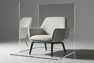 Obraz premium Innovative Modern Armchair Showcase on Clear Backdrop: A Minimalist Three-Dimensional Design Illustration
