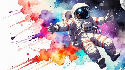 Obraz premium An image of an astronaut in space in watercolor style. World Space Week.