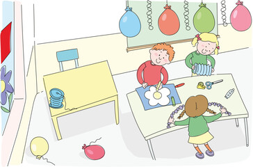 Little students decorating their classrooms.