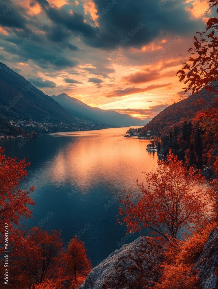 Canvas Prints sunset over lake with trees