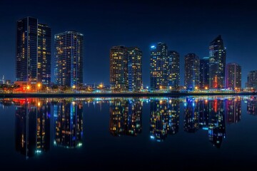 Obraz premium Cityscape with Reflections at Night