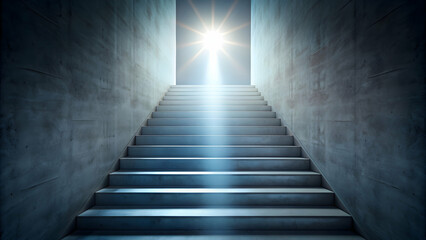 Fototapeta premium Stairway to heaven with bright light at the top, spiritual, ascension, stairs, pathway, goal, journey, faith, religion