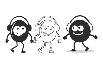 coconut head listen with headphone and walking mascot