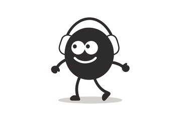 coconut head listen with headphone and walking mascot logo 