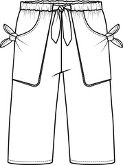 Girl child trousers technical drawing vector illustration. Fashion clothing flat sketch. Pants template