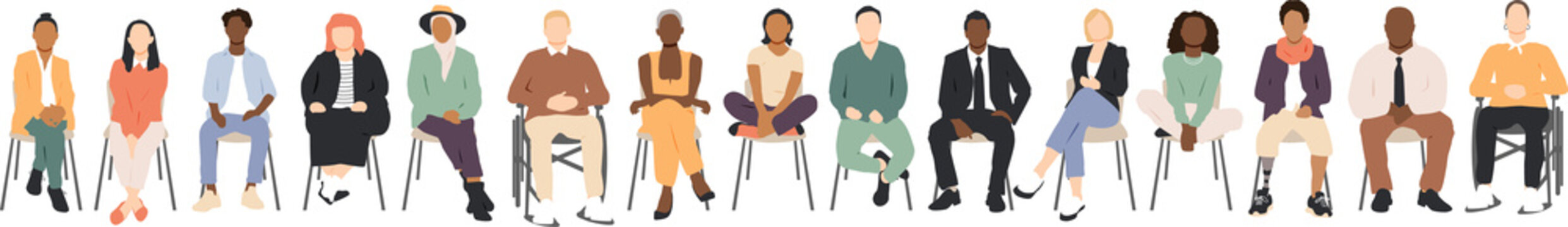 Multicultural group of people sitting together.