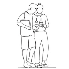 One continuous single drawing line art flat doodle people, woman, man, male, couple. Isolated image hand draw contour on a white background
